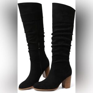 Black Suede Knee-High Women's Boots